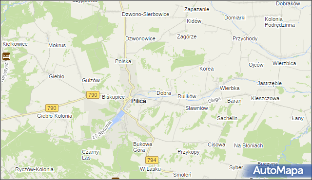 mapa Dobra gmina Pilica, Dobra gmina Pilica na mapie Targeo