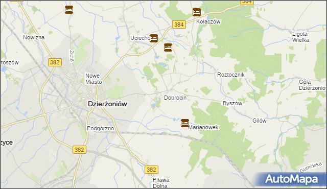 mapa Dobrocin gmina Dzierżoniów, Dobrocin gmina Dzierżoniów na mapie Targeo