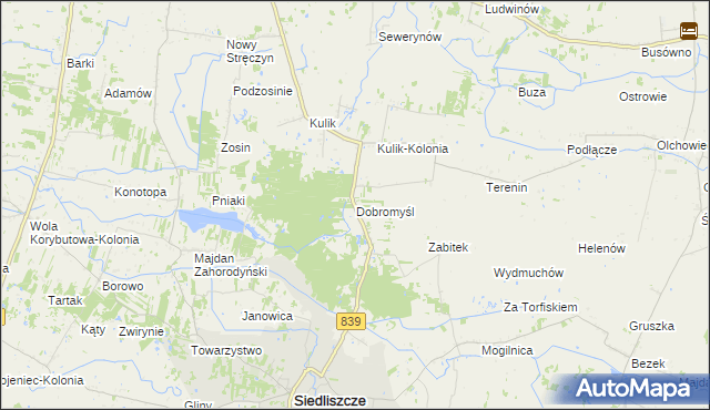 mapa Dobromyśl gmina Siedliszcze, Dobromyśl gmina Siedliszcze na mapie Targeo