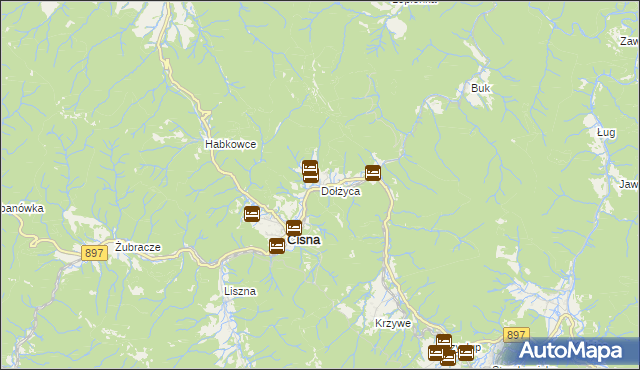 mapa Dołżyca gmina Cisna, Dołżyca gmina Cisna na mapie Targeo