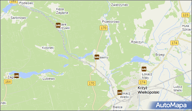 mapa Drawiny, Drawiny na mapie Targeo