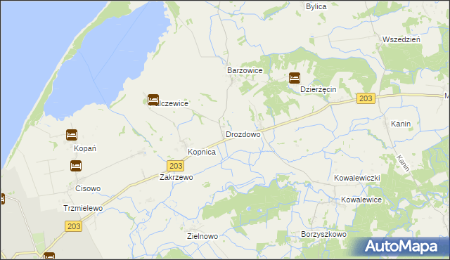 mapa Drozdowo gmina Darłowo, Drozdowo gmina Darłowo na mapie Targeo