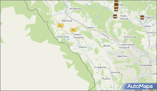 mapa Dworki gmina Nowa Ruda, Dworki gmina Nowa Ruda na mapie Targeo