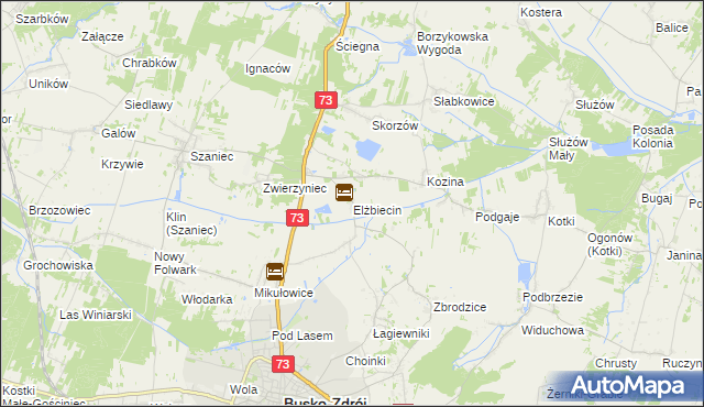 mapa Elżbiecin gmina Busko-Zdrój, Elżbiecin gmina Busko-Zdrój na mapie Targeo