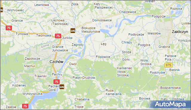 mapa Filipowice gmina Zakliczyn, Filipowice gmina Zakliczyn na mapie Targeo