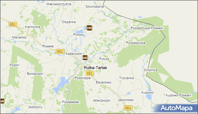mapa Folusz gmina Rutka-Tartak, Folusz gmina Rutka-Tartak na mapie Targeo