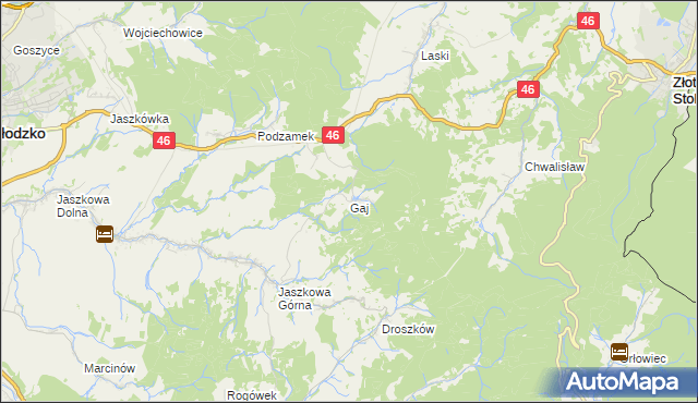 mapa Gaj gmina Kłodzko, Gaj gmina Kłodzko na mapie Targeo