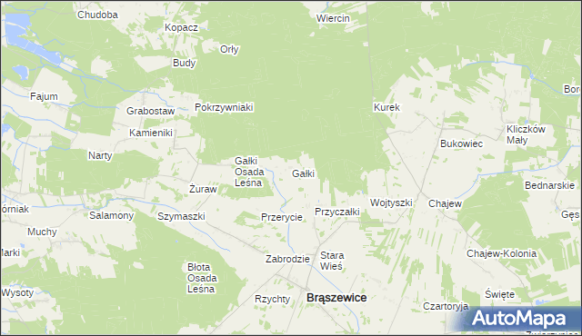 mapa Gałki gmina Brąszewice, Gałki gmina Brąszewice na mapie Targeo