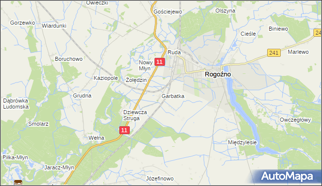 mapa Garbatka gmina Rogoźno, Garbatka gmina Rogoźno na mapie Targeo