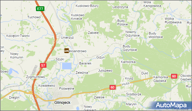 mapa Giżyn gmina Strzegowo, Giżyn gmina Strzegowo na mapie Targeo