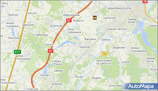 mapa Głosków gmina Piaseczno, Głosków gmina Piaseczno na mapie Targeo