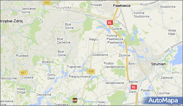 mapa Golasowice, Golasowice na mapie Targeo
