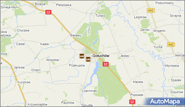 mapa Gołuchów powiat pleszewski, Gołuchów powiat pleszewski na mapie Targeo