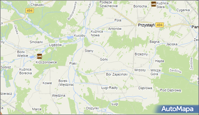 mapa Górki gmina Przystajń, Górki gmina Przystajń na mapie Targeo