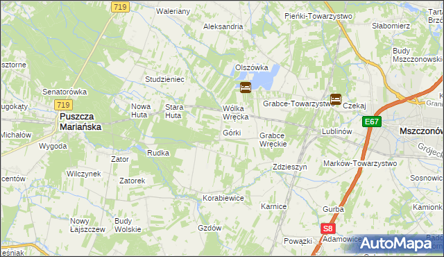 mapa Górki gmina Puszcza Mariańska, Górki gmina Puszcza Mariańska na mapie Targeo