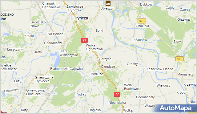 mapa Gorzyce gmina Tryńcza, Gorzyce gmina Tryńcza na mapie Targeo