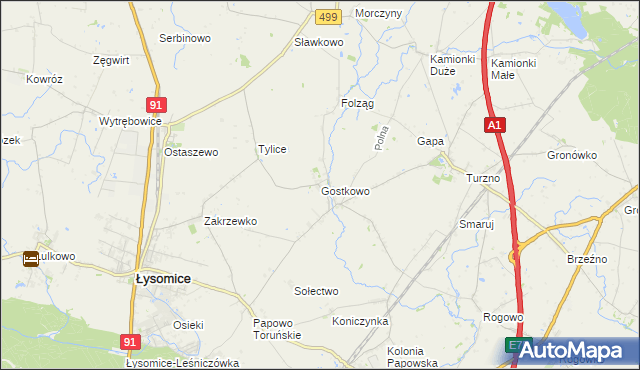 mapa Gostkowo gmina Łysomice, Gostkowo gmina Łysomice na mapie Targeo