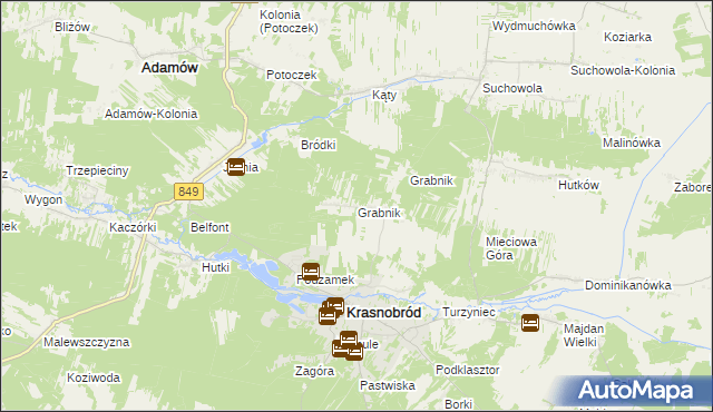mapa Grabnik gmina Krasnobród, Grabnik gmina Krasnobród na mapie Targeo