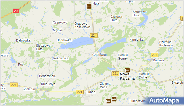 mapa Grabówko gmina Nowa Karczma, Grabówko gmina Nowa Karczma na mapie Targeo