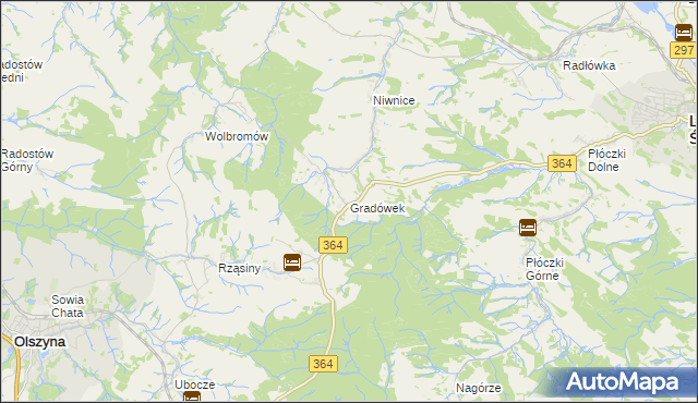 mapa Gradówek gmina Lwówek Śląski, Gradówek gmina Lwówek Śląski na mapie Targeo