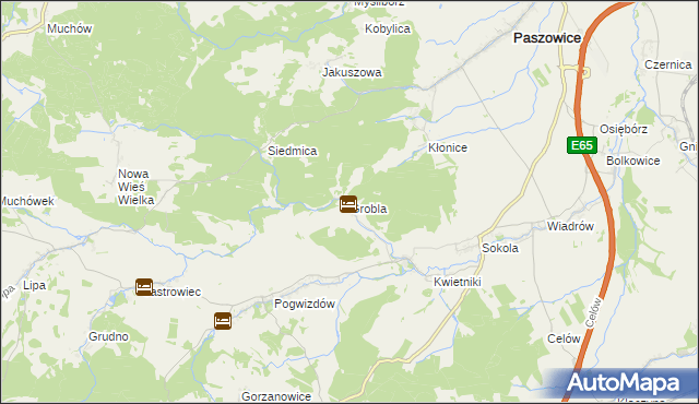 mapa Grobla gmina Paszowice, Grobla gmina Paszowice na mapie Targeo