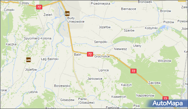 mapa Grocholice gmina Poddębice, Grocholice gmina Poddębice na mapie Targeo