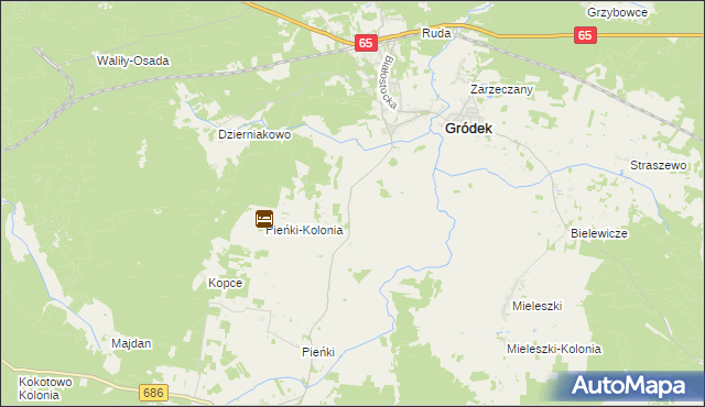 mapa Gródek-Kolonia gmina Gródek, Gródek-Kolonia gmina Gródek na mapie Targeo