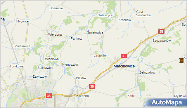 mapa Gruszów gmina Marcinowice, Gruszów gmina Marcinowice na mapie Targeo