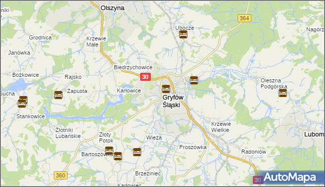mapa Gryfów Śląski, Gryfów Śląski na mapie Targeo