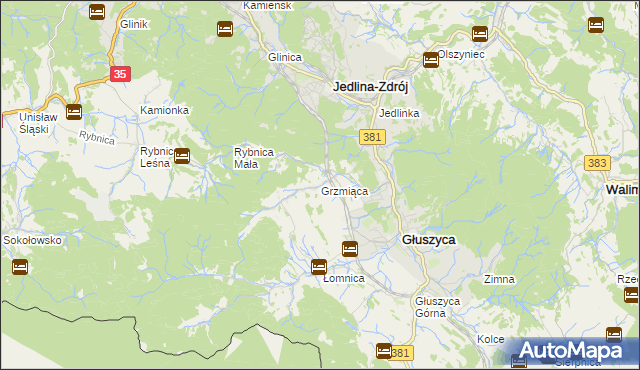 mapa Grzmiąca gmina Głuszyca, Grzmiąca gmina Głuszyca na mapie Targeo