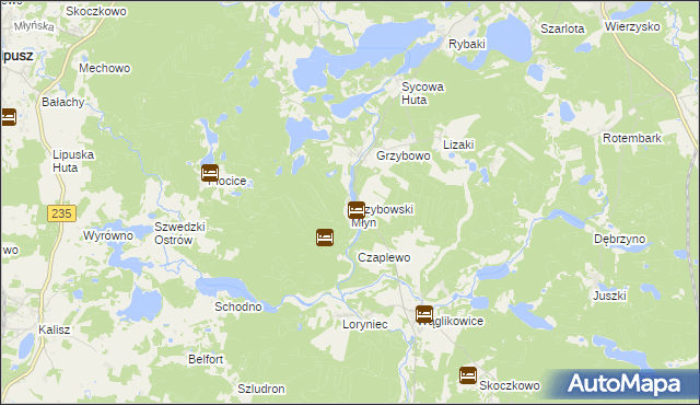 mapa Grzybowski Młyn, Grzybowski Młyn na mapie Targeo