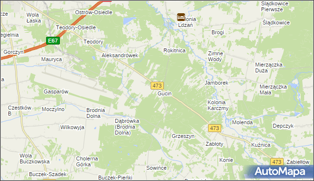 mapa Gucin gmina Buczek, Gucin gmina Buczek na mapie Targeo