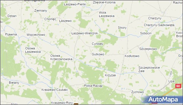 mapa Gutkowo gmina Siemiątkowo, Gutkowo gmina Siemiątkowo na mapie Targeo
