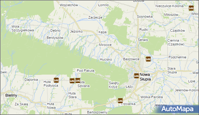 mapa Hucisko gmina Nowa Słupia, Hucisko gmina Nowa Słupia na mapie Targeo