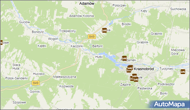 mapa Hutki gmina Krasnobród, Hutki gmina Krasnobród na mapie Targeo