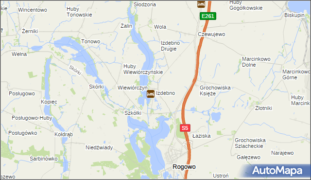 mapa Izdebno gmina Rogowo, Izdebno gmina Rogowo na mapie Targeo