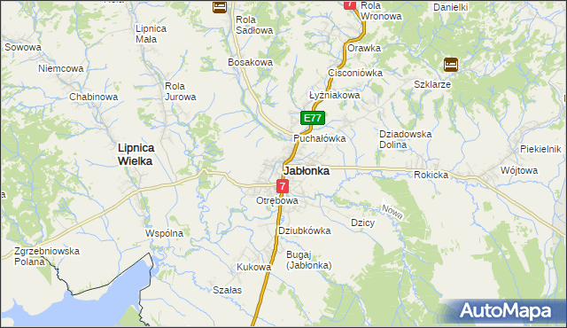 mapa Jabłonka powiat nowotarski, Jabłonka powiat nowotarski na mapie Targeo