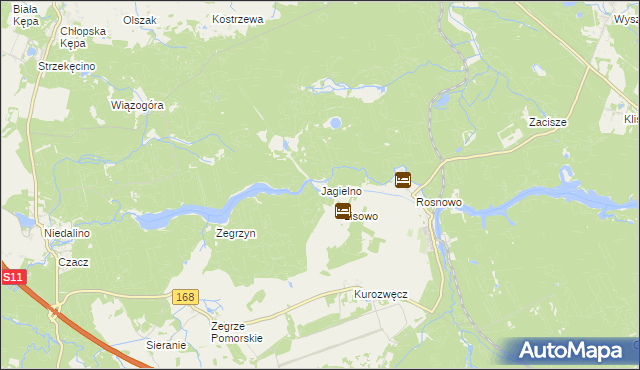 mapa Jagielno gmina Manowo, Jagielno gmina Manowo na mapie Targeo