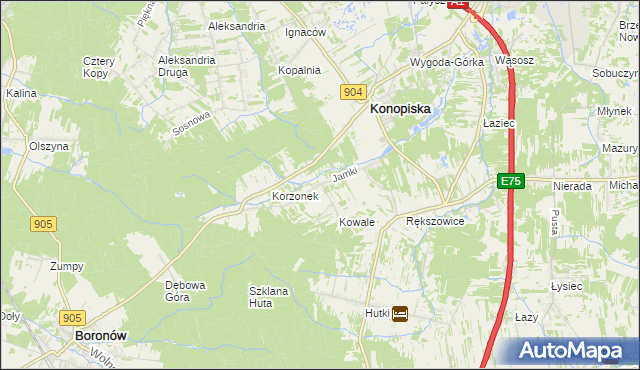 mapa Jamki gmina Konopiska, Jamki gmina Konopiska na mapie Targeo