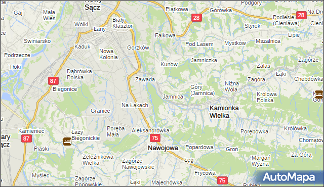 mapa Jamnica gmina Kamionka Wielka, Jamnica gmina Kamionka Wielka na mapie Targeo