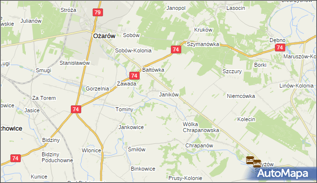 mapa Janików gmina Ożarów, Janików gmina Ożarów na mapie Targeo