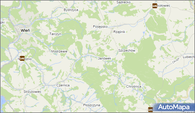 mapa Janówek gmina Jeżów Sudecki, Janówek gmina Jeżów Sudecki na mapie Targeo