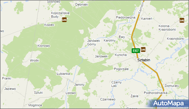 mapa Janówek gmina Sztabin, Janówek gmina Sztabin na mapie Targeo