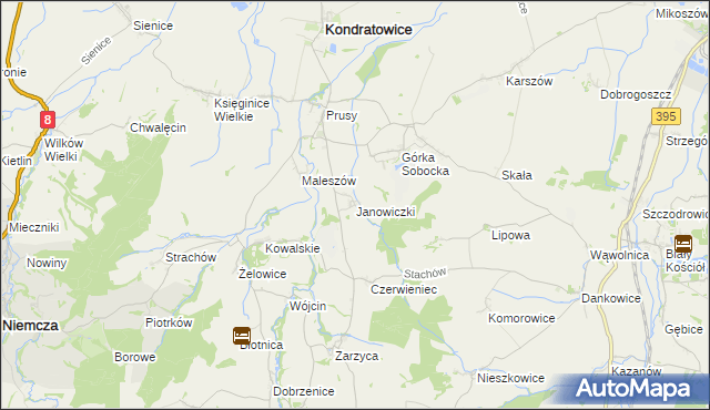 mapa Janowiczki gmina Kondratowice, Janowiczki gmina Kondratowice na mapie Targeo