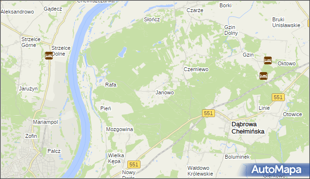 mapa Janowo gmina Dąbrowa Chełmińska, Janowo gmina Dąbrowa Chełmińska na mapie Targeo