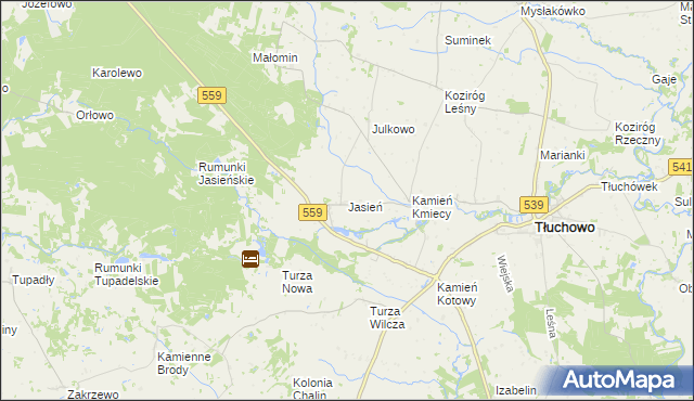 mapa Jasień gmina Tłuchowo, Jasień gmina Tłuchowo na mapie Targeo