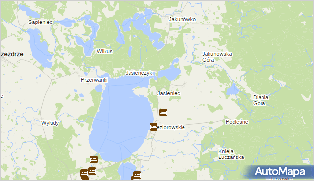 mapa Jasieniec gmina Kruklanki, Jasieniec gmina Kruklanki na mapie Targeo