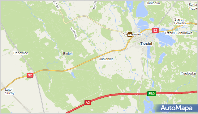 mapa Jasieniec gmina Trzciel, Jasieniec gmina Trzciel na mapie Targeo