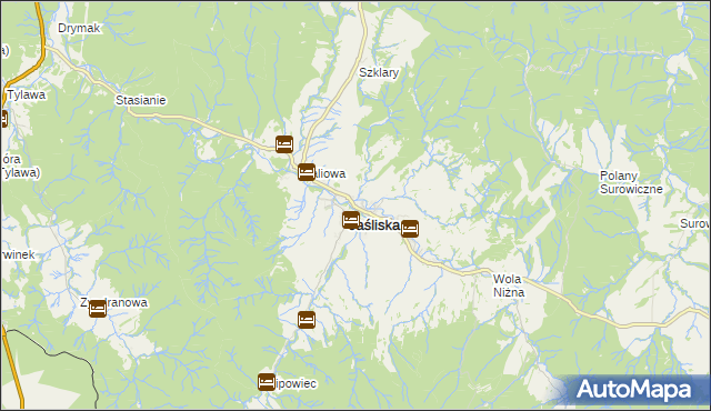 mapa Jaśliska, Jaśliska na mapie Targeo