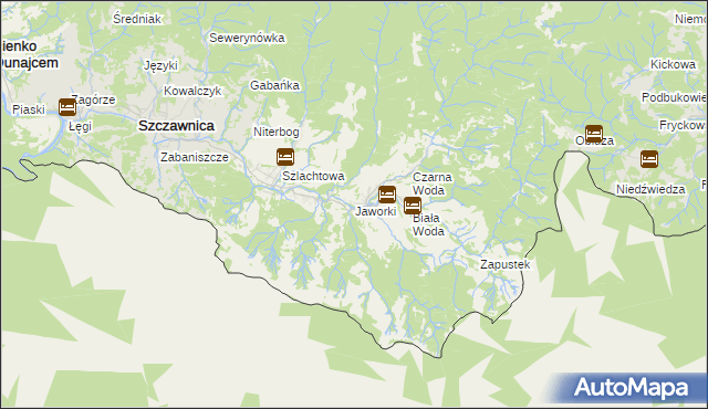 mapa Jaworki gmina Szczawnica, Jaworki gmina Szczawnica na mapie Targeo